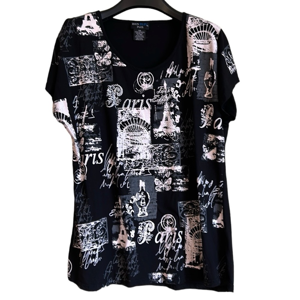 Bien Bleu Plus‎ women’s top 3x Paris silver metal studs black white